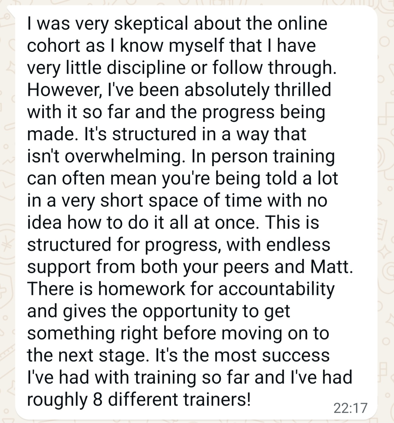 Becky's 8-week review screenshot